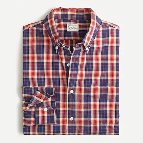 Slim Untucked Stretch Wash Poplin Shirt In Plaid - Picture 3 of 5